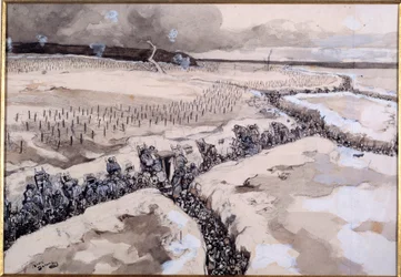 Before an attack. Soldiers in the trenches just before the assault in winter 1915
