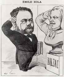 Caricature of Emile Zola Saluting a Bust of Honore de Balzac, 1878