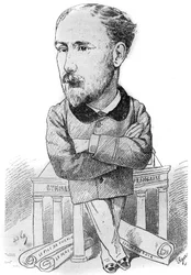 Cartoon by Albert Delpit (1849-1893), French novelist (engraving by Andre Gill in Le Monde Illustré)