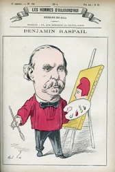 Portrait of Benjamin Raspail (1823-1899), a French painter and politician, he was at the origin of the law making 14 July the national holiday. Cartoon by Gill, Paris.