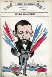 Portrait of Jules Claretie (1840-1913), French novelist, playwright and critic. Cartoon by Gill, in Les Homme d