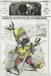 Suit project for gentlemen journalists, on guard and protected by armor. Cover in 