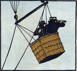 First World War 1914-1918: Observers of the French army in a captive balloon trying to spot the enemy