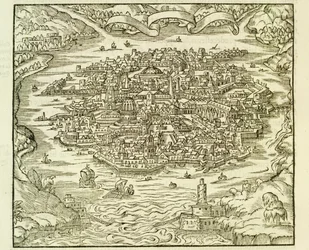 City of Quinsai, Engraving from La Cosmographie Universelle by Andre Thevet