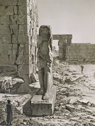 View of the Colossus at the entrance to the hypostyle halls of the palace at Karnak, Thebes, plate 20 from Vol III of `Descriptions of Egypt`, engraved by Baltard, 1822