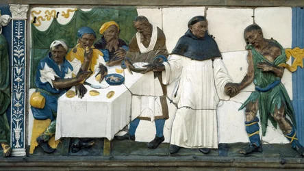 Detail of the poor receiving food