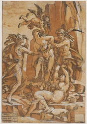 Virtue as a Young Woman in the Centre of Four Figures Representing Love, Error, Ignorance