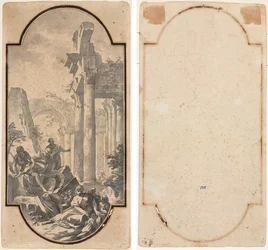 Figures Near the Ruins of a Corinthian Temple (recto); Fragment of an Arch (verso)