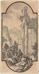 Figures Near the Ruins of a Corinthian Temple (recto), Fragment of an Arch (tracing from recto)