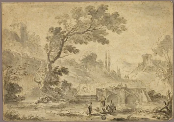 Washerwomen by Stream in Italianate Landscape