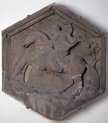 The Art of Hunting, hexagonal decorative relief tile from a series depicting the practitioners of the Arts and Sciences, possibly based on designs by Giotto, c.1334-48