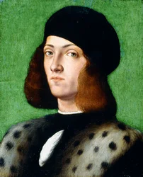 Portrait of a Young Gentleman, bust-length, wearing a black cap and black coat, 1506