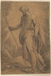 An Apostle Holding a Staff Facing Left