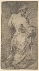 Saint James Major holding a staff and a book facing right, from Christ and the Apostles, ca. 1548-50