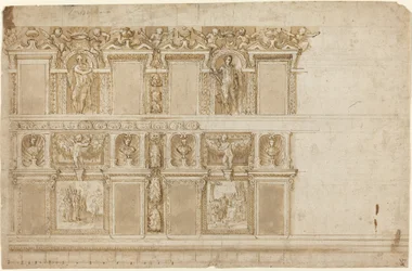 A Palatial Wall Ornamented with Sculptures and Paintings