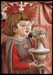 Virgin and Child with Two Angels, Saint John the Baptist, Another Saint, and Two Children of the Pazzi Family (Detail)