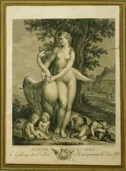 Leda and the swan, engraving by Philippe Triere, from a drawing by Andrea Del Sarto