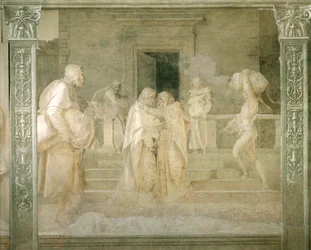 Visit of Virgin to Elizabeth, detail from Stories of Virgin by Andrea del Sarto, Cloister of Scalzo, Florence