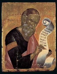 St. John the Theologian, Writing his Revelations on an Open Scroll