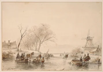 A Frozen Canal, a Horse before a Peat Sled on the Left