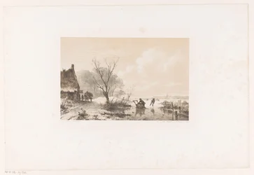 Skaters and Man with Sled on Frozen River