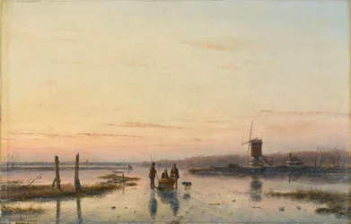 Windmill beside a Frozen River