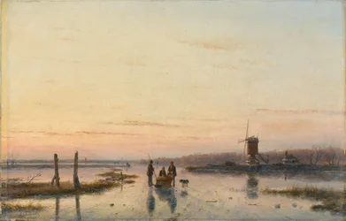 Windmill Beside a Frozen River