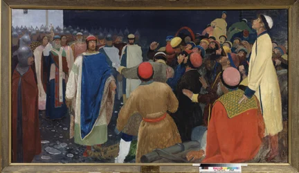 Prince Gleb Sviatoslavitch Killing a Volkhve at a Veche in Novgorod