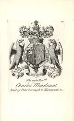 Coat of arms and crest of the right honorable Charles Mordaunt, 3rd Earl of Peterborough and 1st Earl of Monmouth