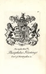Coat of Arms and Crest of the Right Honorable Theophilus Hastings, 9th Earl of Huntingdon