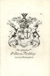 Coat of arms and crest of the right honorable William Fielding, 5th Earl of Denbeigh
