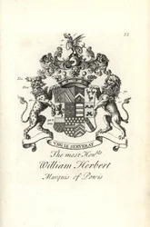Coat of arms and crest of the right honorable William Herbert, 2nd Marquess of Powis
