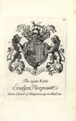 Coat of Arms and Crest of the Right Noble Evelyn Pierpoint, Duke and Earl of Kingston upon Hull