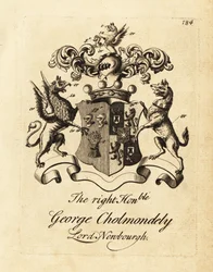 Coat of Arms of George Cholmondely, Lord Newbourgh, 2nd Earl of Cholmondeley