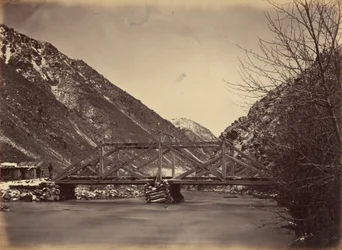 Plate 42. Mormon Turnpike Bridge, Mouth of Weber Canyon, 1869