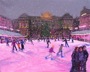Christmas Skating, Somerset House with Pink Lights