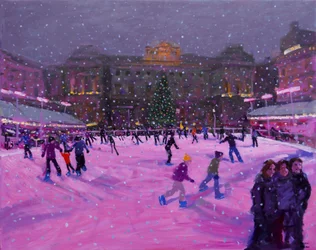 Christmas Skating, Somerset House with Pink Lights