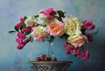 Elegant Roses and Cherries