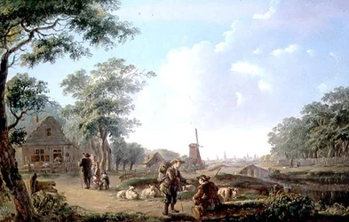 Rustic Figures on the Outskirts of a Dutch Town