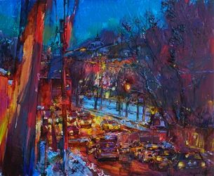 Bustling Winter City Night