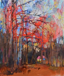 Red Forest Cabin Path