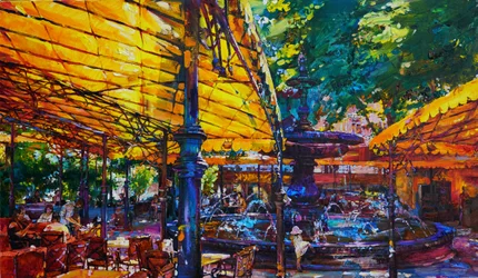 Vibrant Cafe Fountain