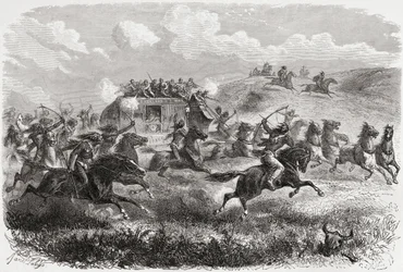 Indians Attacking a Transcontinental Stagecoach in 1867, Illustration from 