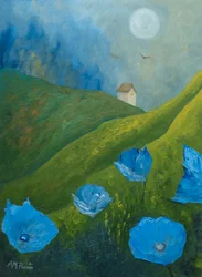 Blue Poppies Moonlit Hills