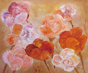 Pink Peach Impasto Flowers