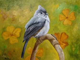 Tufted Titmouse And Flowers