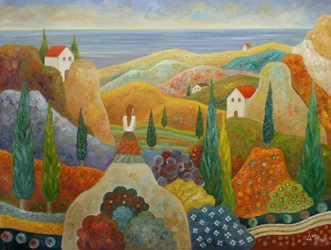 Woman in Mediterranean Landscape