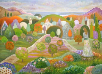 Woman in a Whimsical Garden
