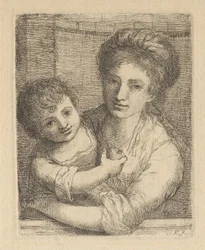 Mother Holding a Child with an Apple