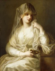 Tuccia, the Vestal Virgin, three quarter length, holding a lamp